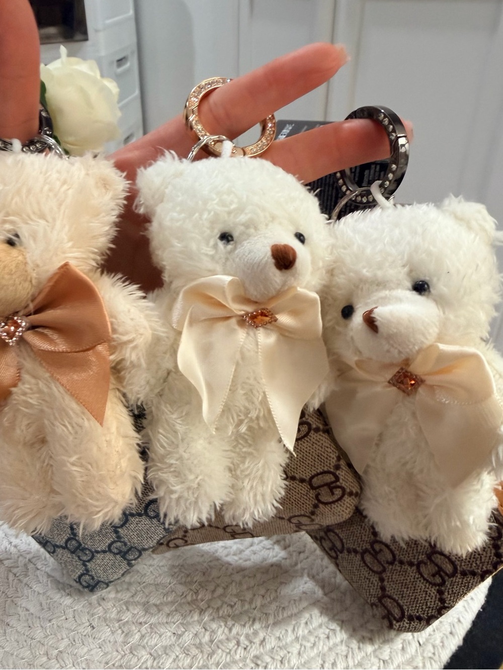 Plush Bear Keychain with Beige or Blue Iconic Monogram Pouch- NEW ❣️ - Picture 3 of 11